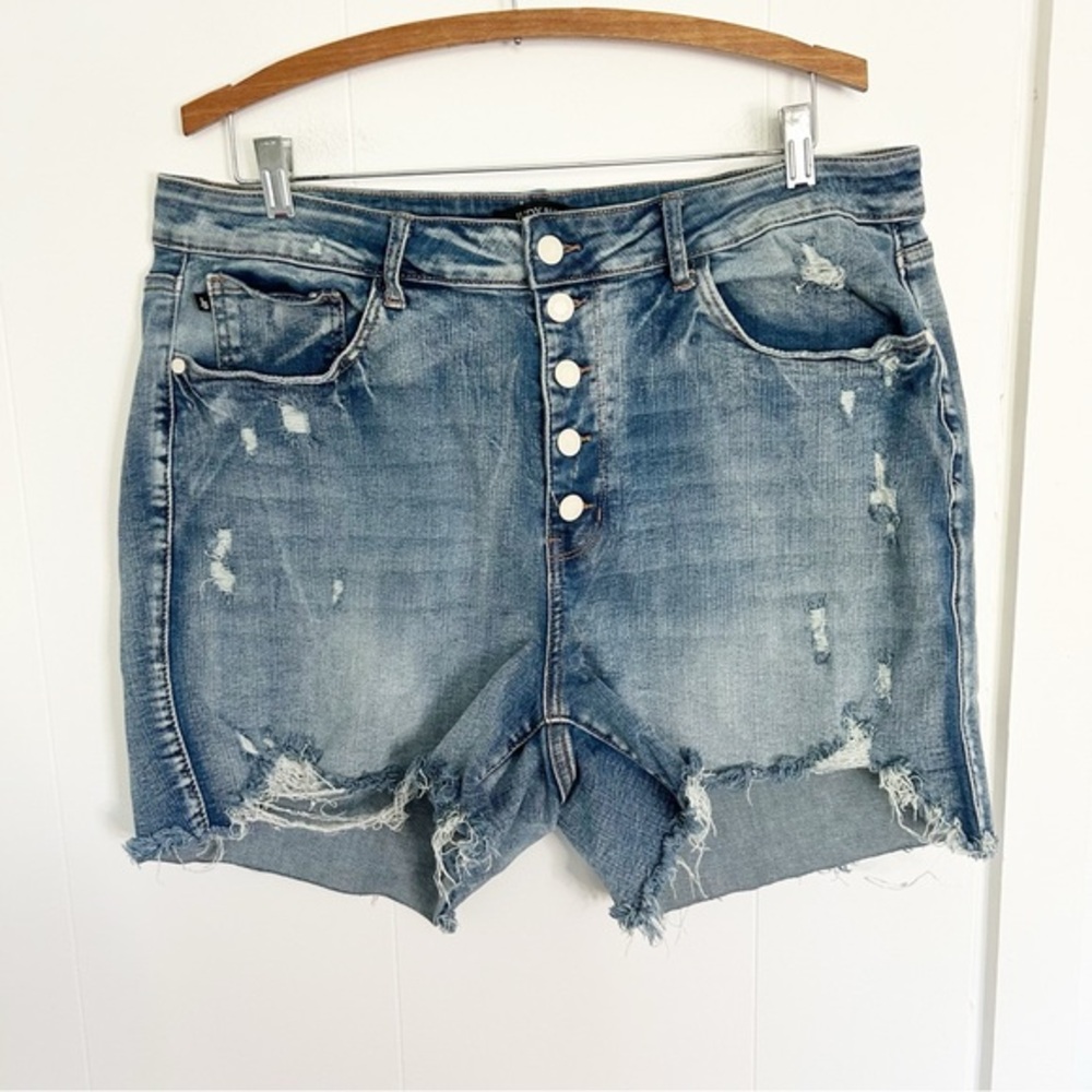 Judy Blue Button Front Cut Off Distressed Shorts Stretch 3XL